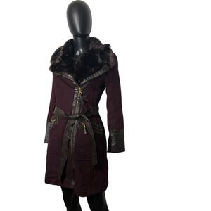 Via spiga wool blend faux fur belted coat size 2